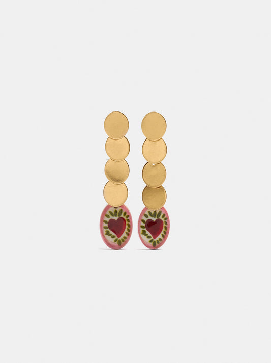 Long Earrings With Ceramic Heart