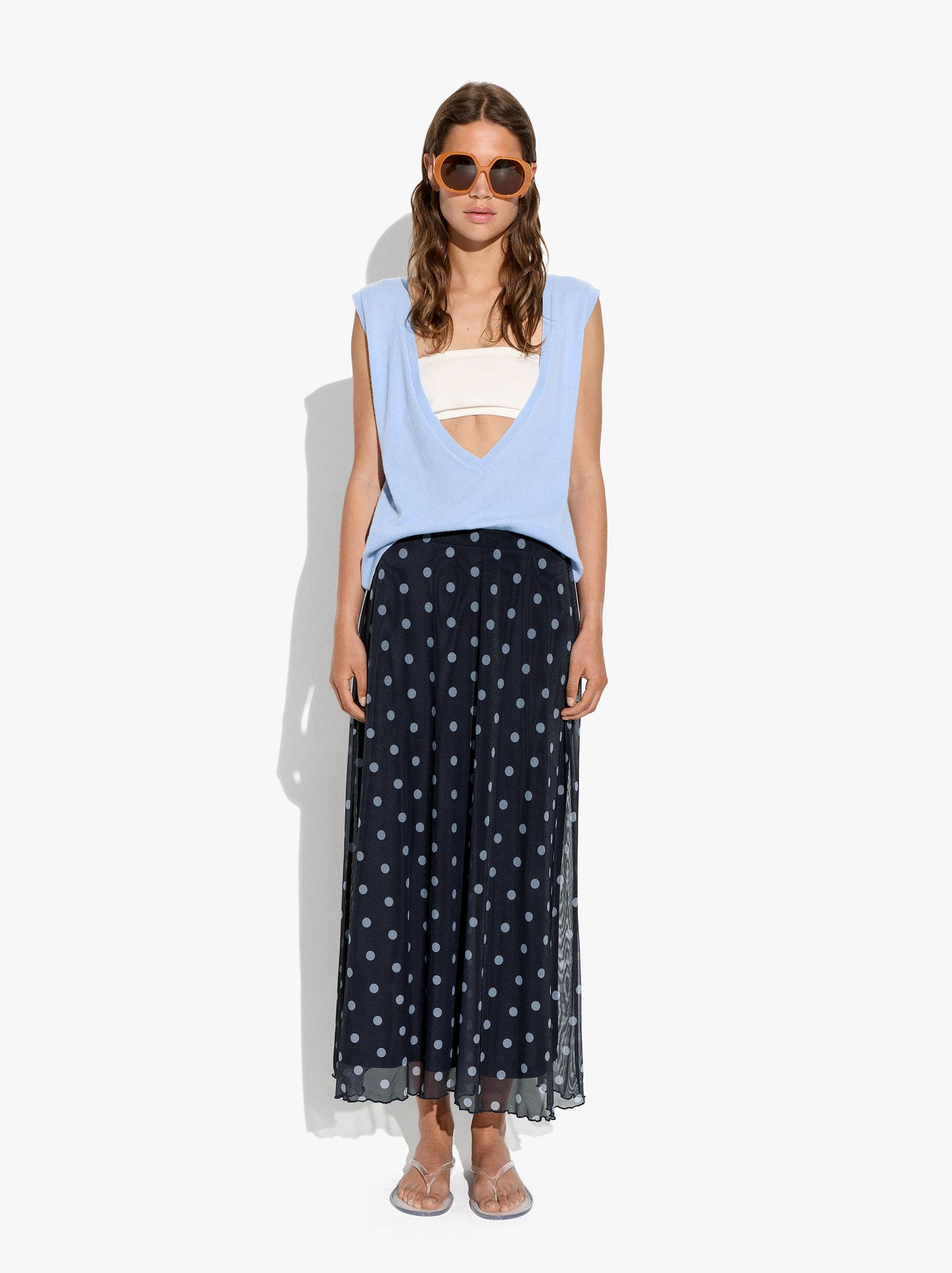 Skirt Printed With Polka Dots