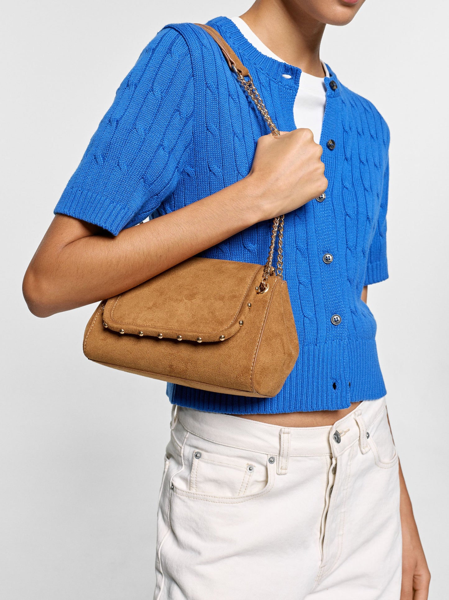 Leather-Effect Shoulder Bag With Beads And Chain