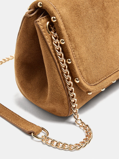 Leather-Effect Shoulder Bag With Beads And Chain