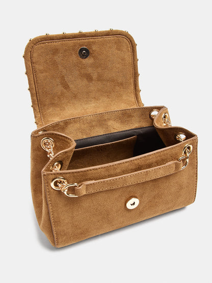 Leather-Effect Shoulder Bag With Beads And Chain