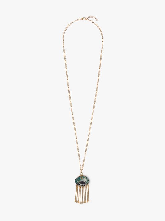 Long Necklace Of Links With Ceramic Pendant
