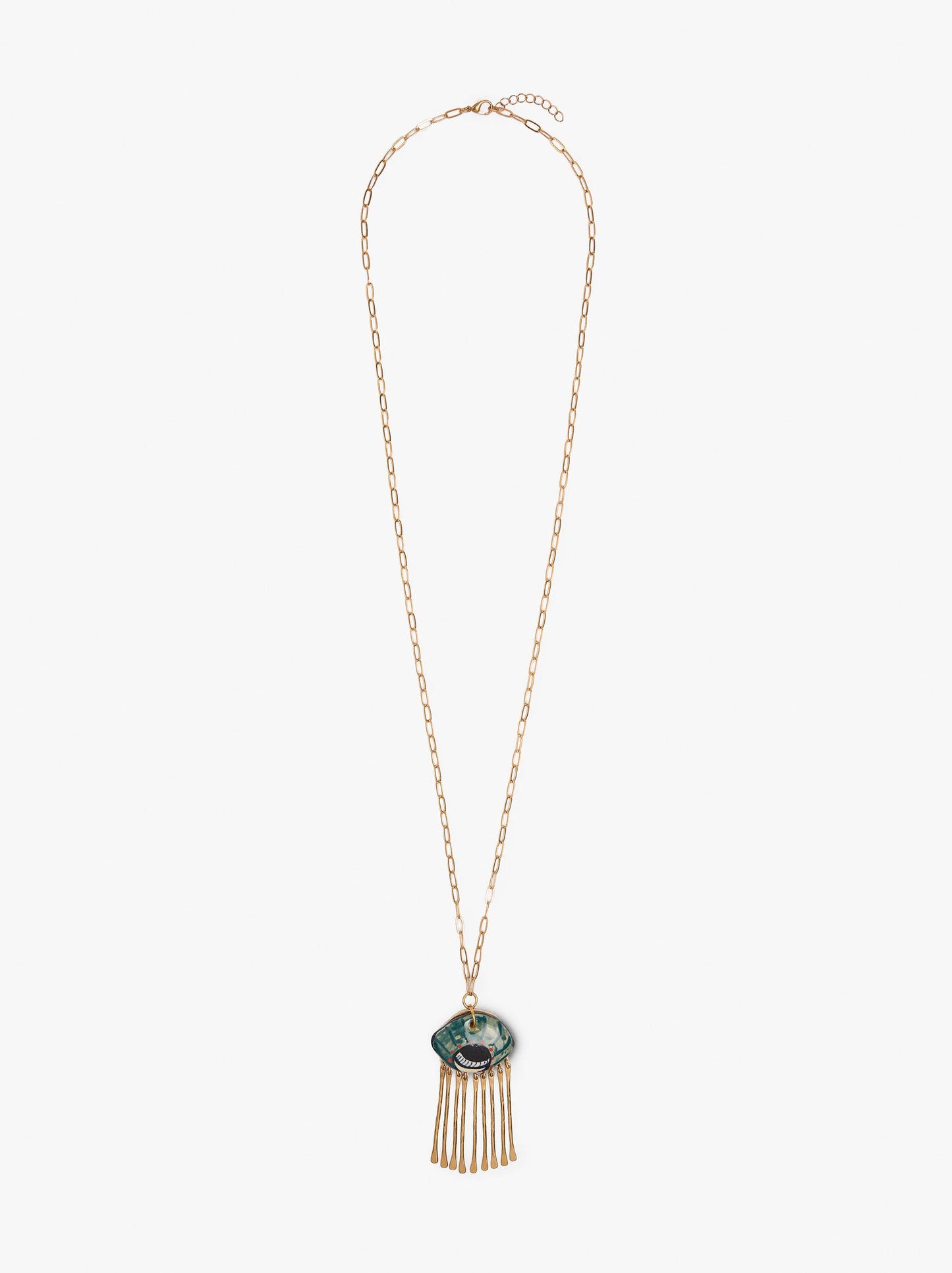 Long Necklace Of Links With Ceramic Pendant