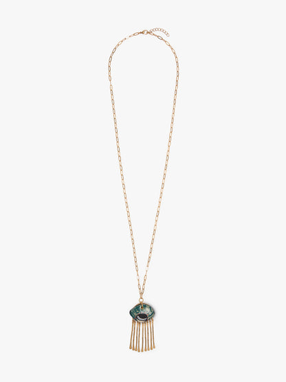 Long Necklace Of Links With Ceramic Pendant