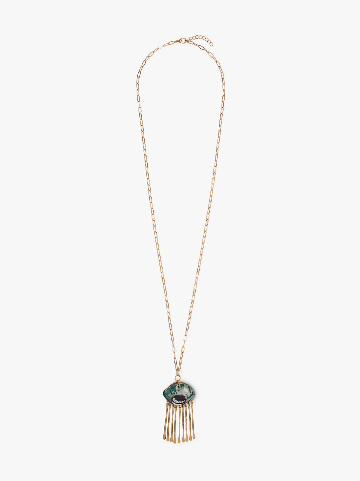 Long Necklace Of Links With Ceramic Pendant