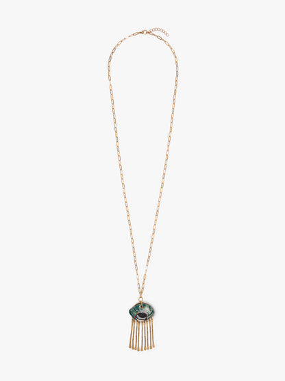 Long Necklace Of Links With Ceramic Pendant