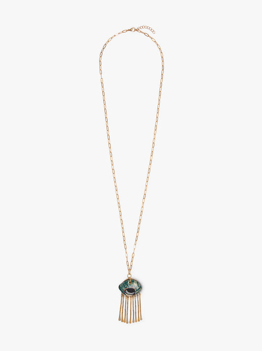 Long Necklace Of Links With Ceramic Pendant