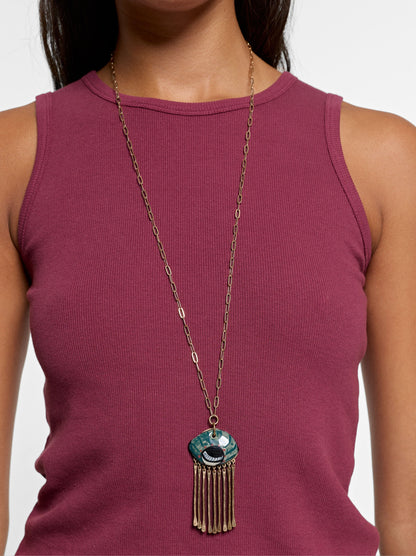 Long Necklace Of Links With Ceramic Pendant