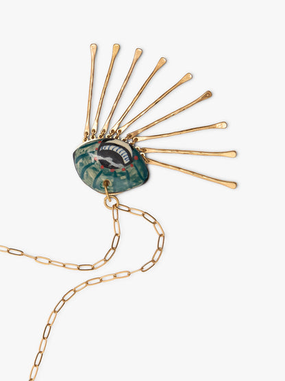Long Necklace Of Links With Ceramic Pendant