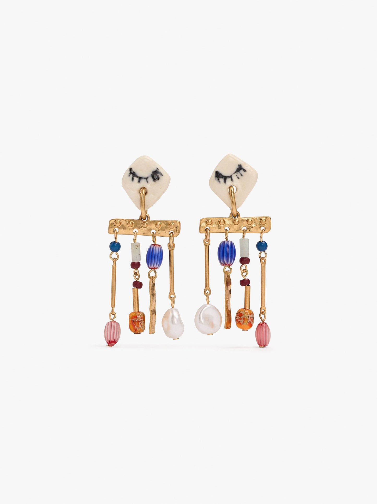 Long Earrings With Ceramic Beads