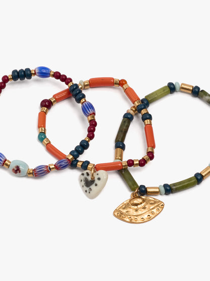 Set Of Bracelets With Beads And Pendants