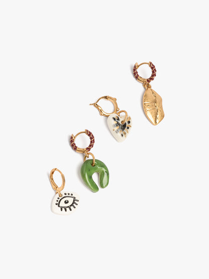 Set Of Hoop Earrings With Assorted Pendants