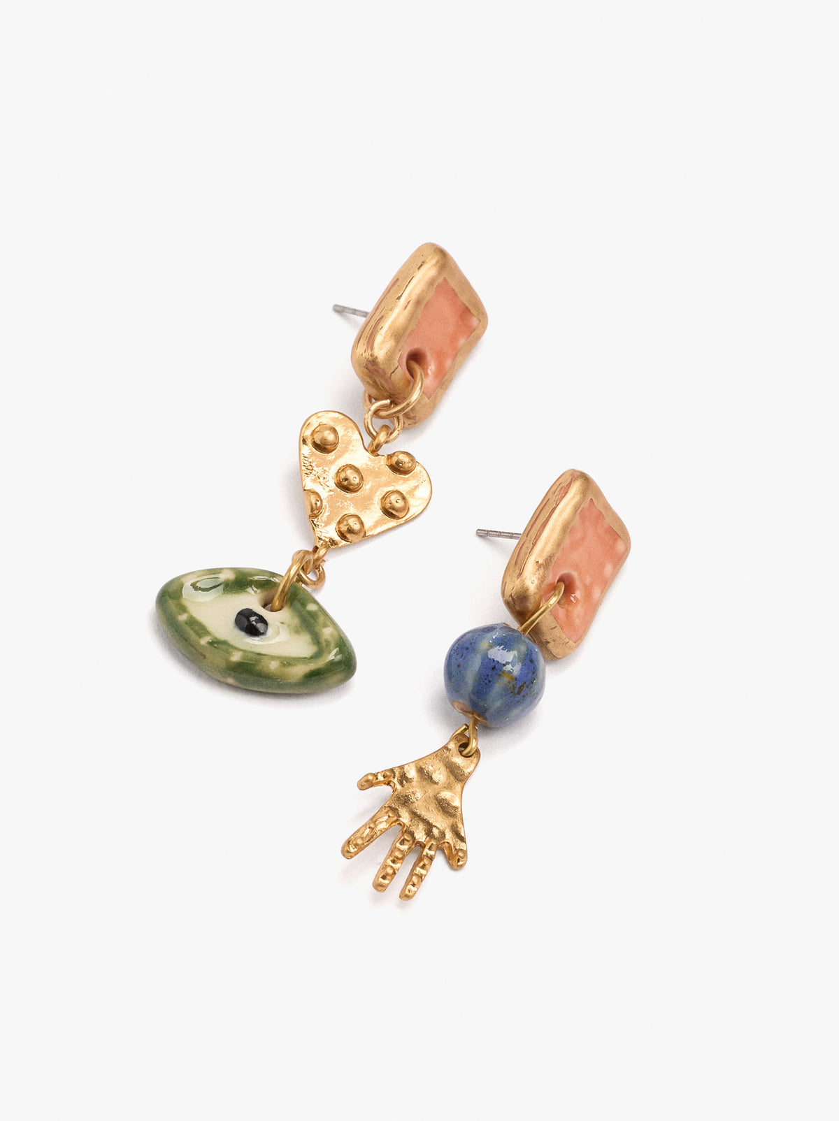 Asymmetric Long Earrings With Ceramic