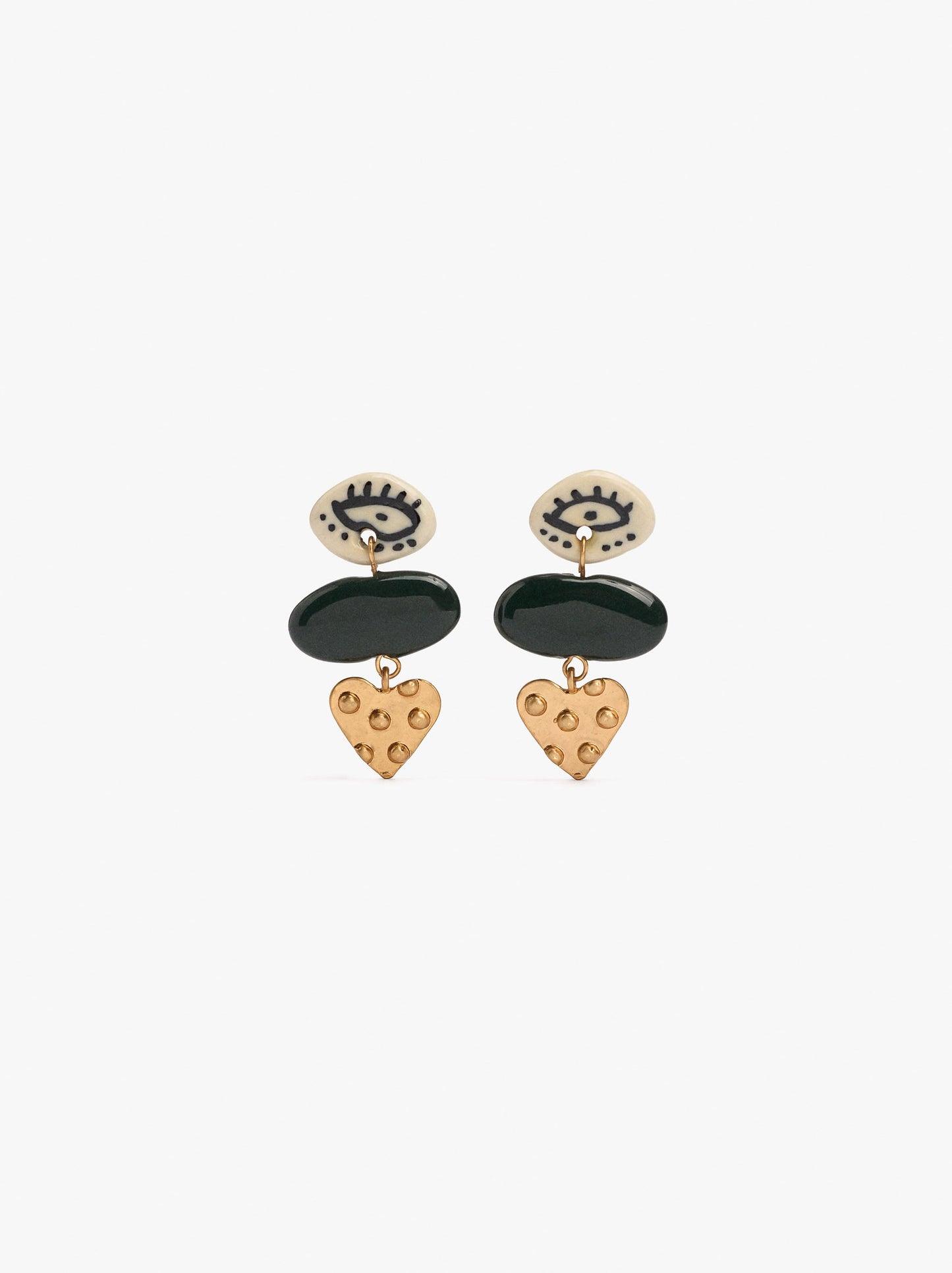 Long Earrings With Heart And Ceramic