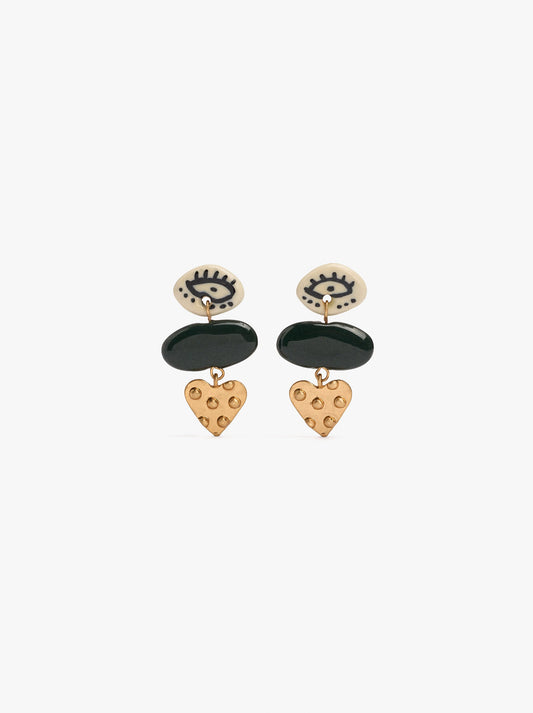 Long Earrings With Heart And Ceramic