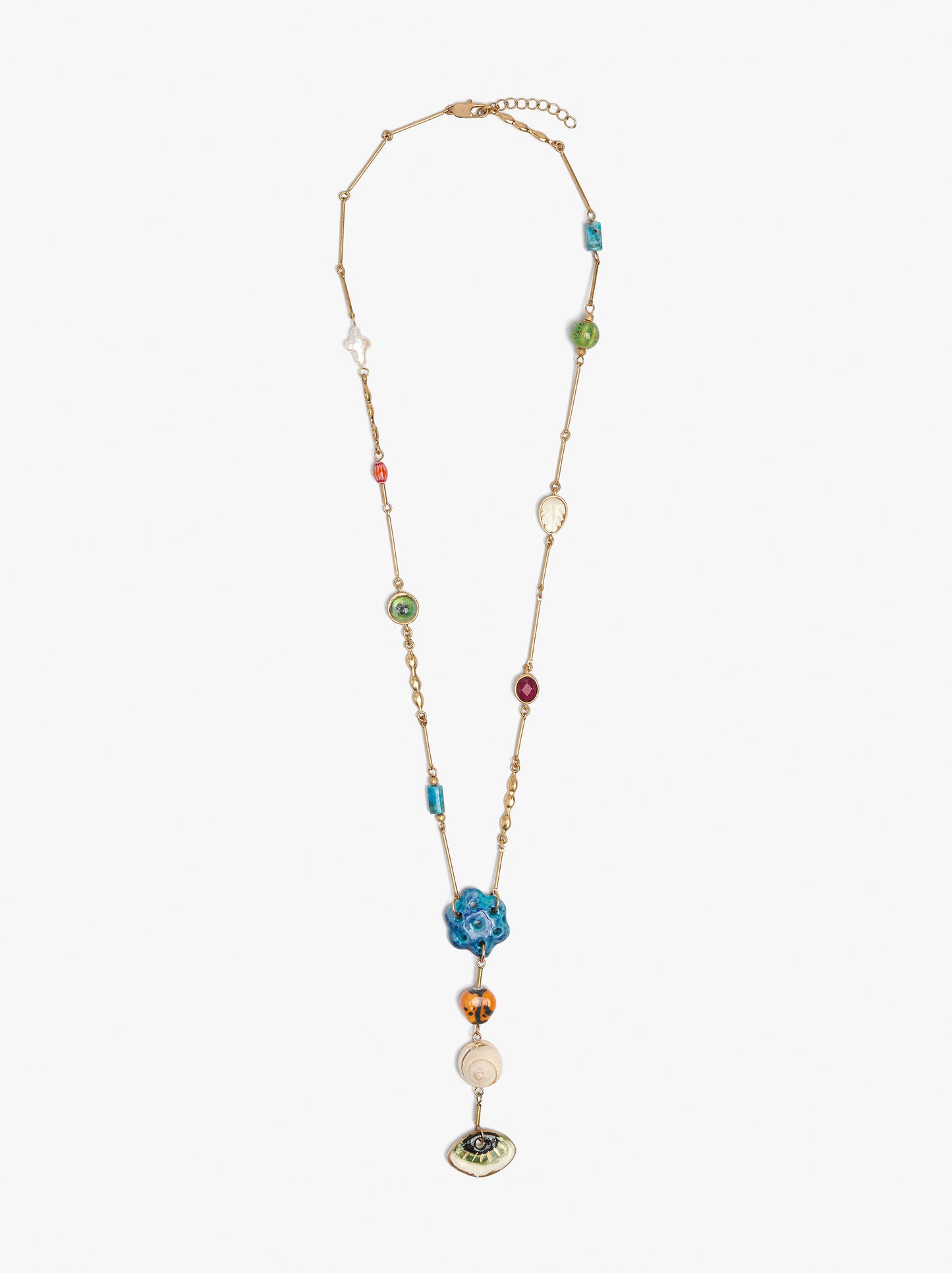 Long Necklace With Multicolor Ceramic Beads