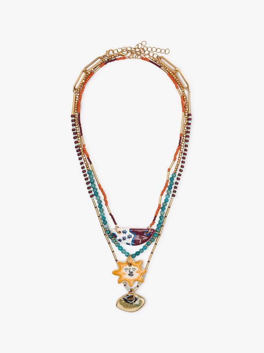 Set Of Necklaces With Multicoloured Pendants