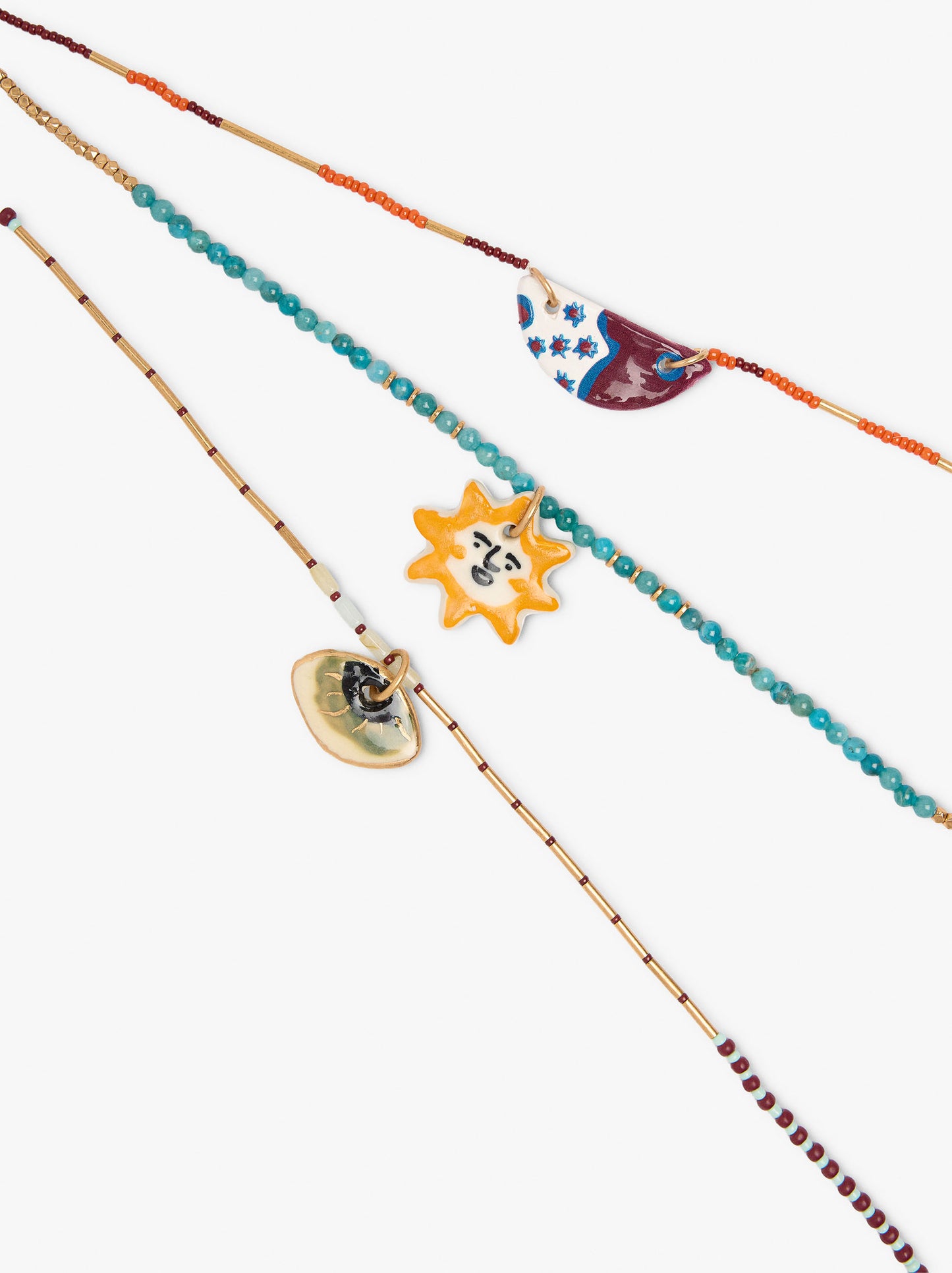 Set Of Necklaces With Multicoloured Pendants