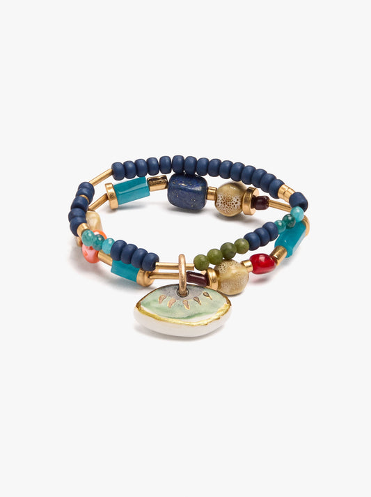 Double Elastic Bracelet With Stones And Ceramic