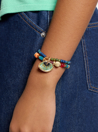 Double Elastic Bracelet With Stones And Ceramic