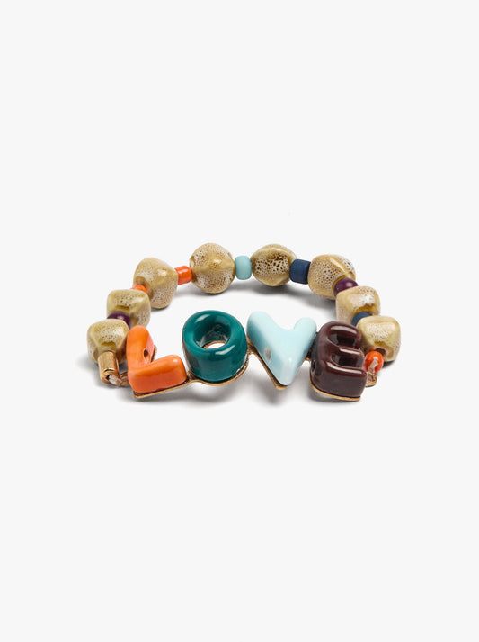 Elastic Bracelet With Ceramic And Enamel Love