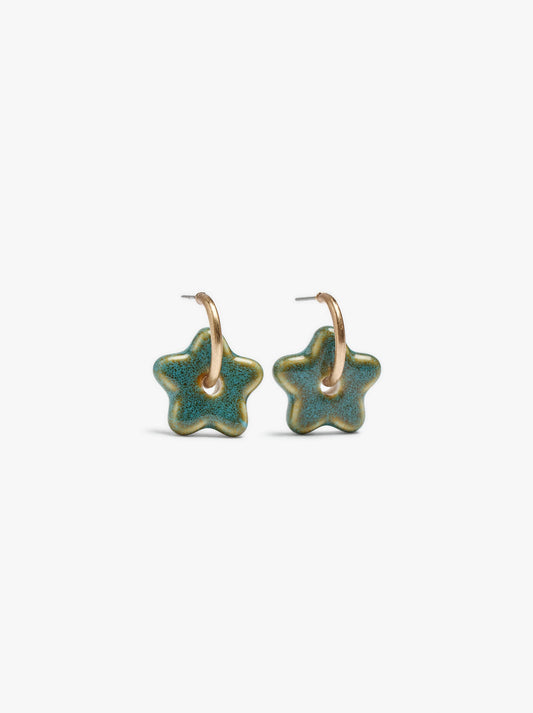 Open Hoop Earrings With Ceramic Star