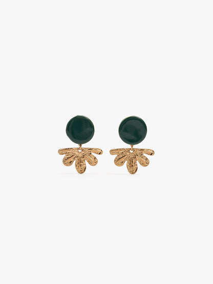 Round Earrings With Half-Flower