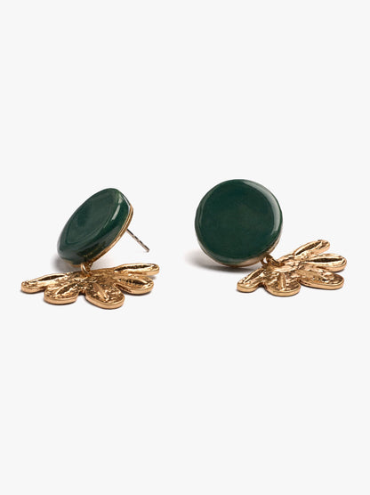 Round Earrings With Half-Flower