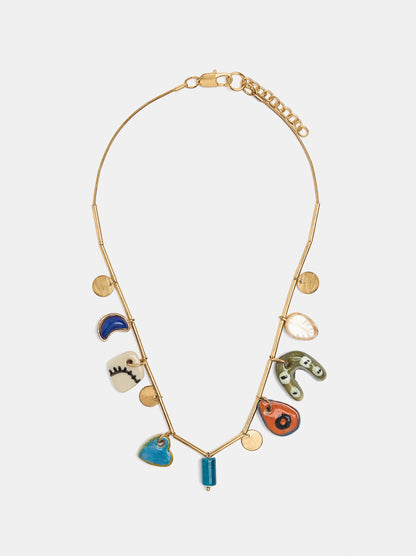 Segmented Necklace With Ceramic Pendants