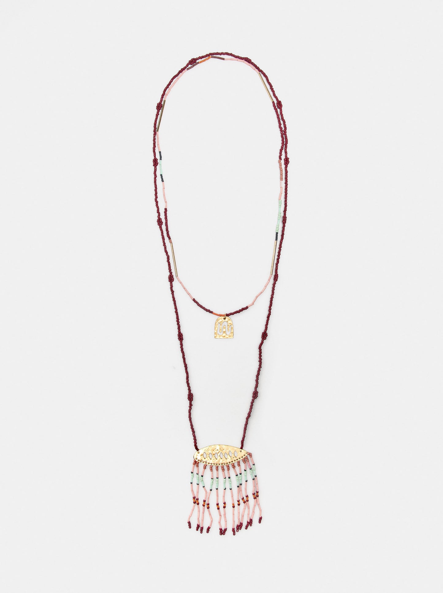 Two-Strand Necklace With Beads And Pendant