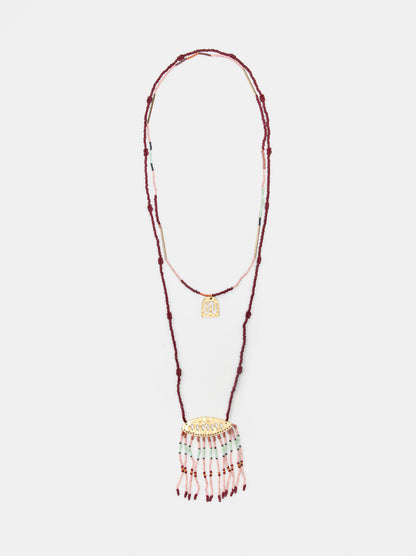 Two-Strand Necklace With Beads And Pendant