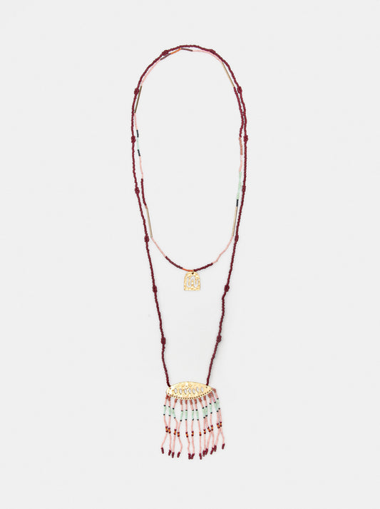 Two-Strand Necklace With Beads And Pendant