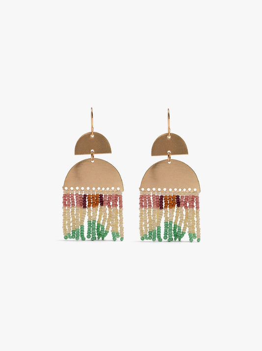 Earrings Semicircles Fringes With Beads