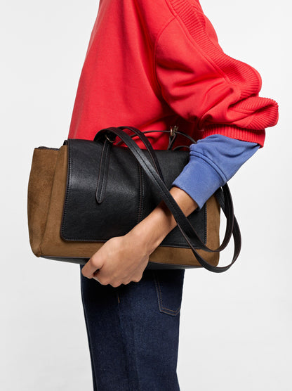 Leather-Effect Tote Bag With Double Flaps