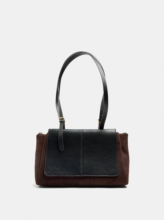 Leather-Effect Shoulder Bag With Double Flaps