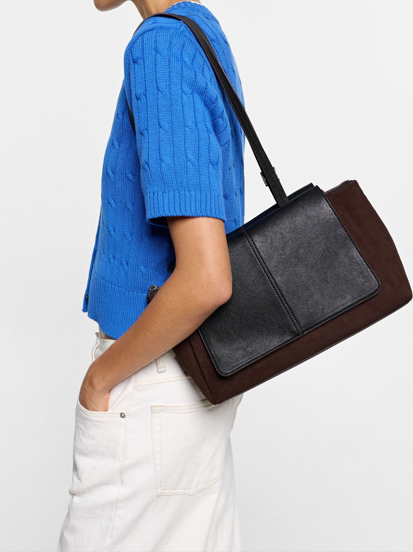Leather-Effect Tote Bag With Double Flaps