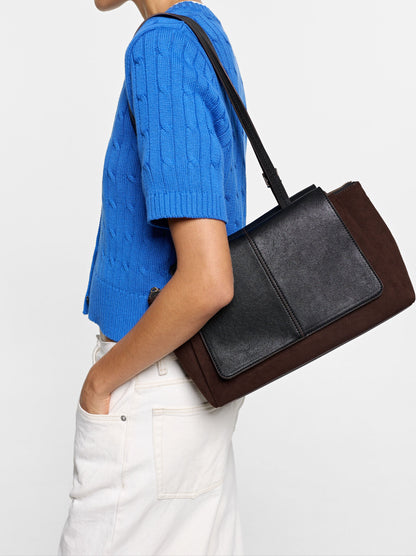 Leather-Effect Tote Bag With Double Flaps