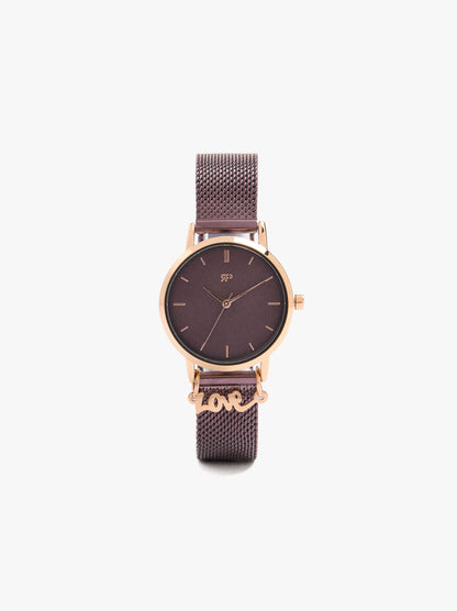 Watch With Steel Mesh Strap And Charm