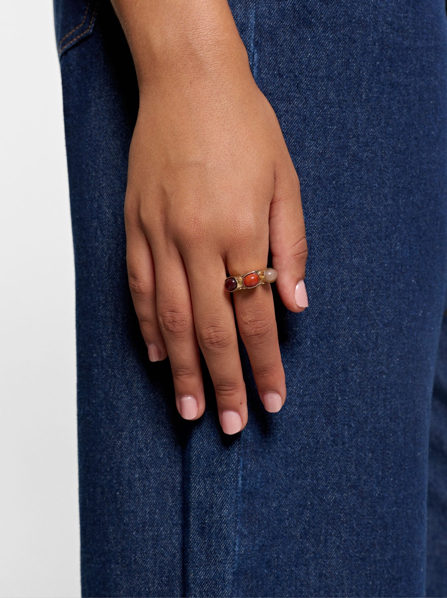 Ring With Embossed Oval Stones
