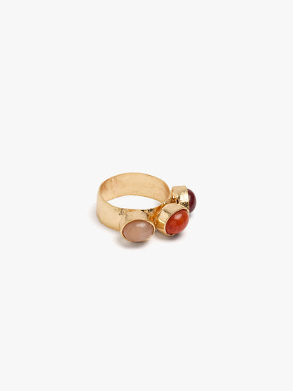 Ring With Embossed Oval Stones