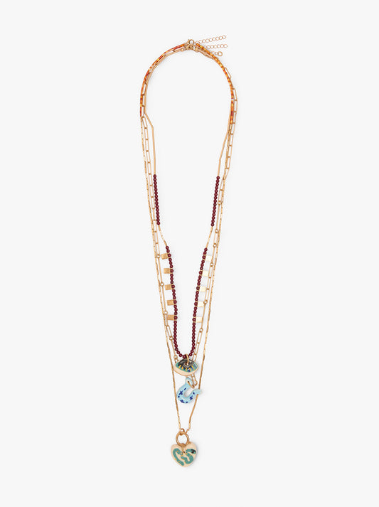 Set Of Three Necklaces With Ceramic Pendants