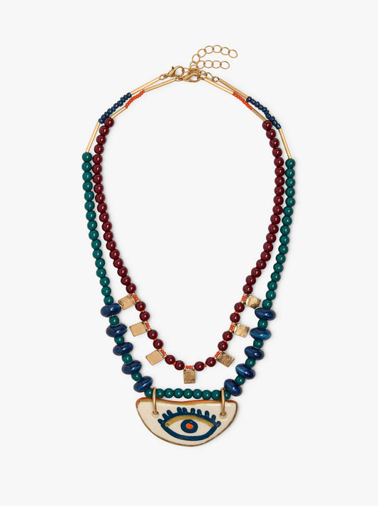 Set Of Necklaces With Bead Eye Pendant