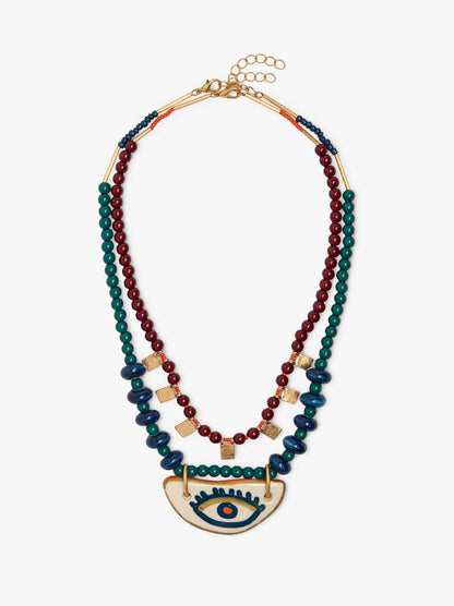 Set Of Necklaces With Bead Eye Pendant
