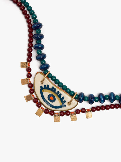 Set Of Necklaces With Bead Eye Pendant