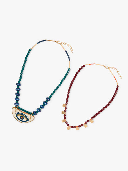 Set Of Necklaces With Bead Eye Pendant