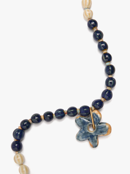 Necklace With Ceramic Beads With Flower Pendant