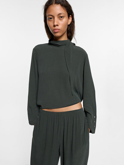 Plain Blouse With High Neck
