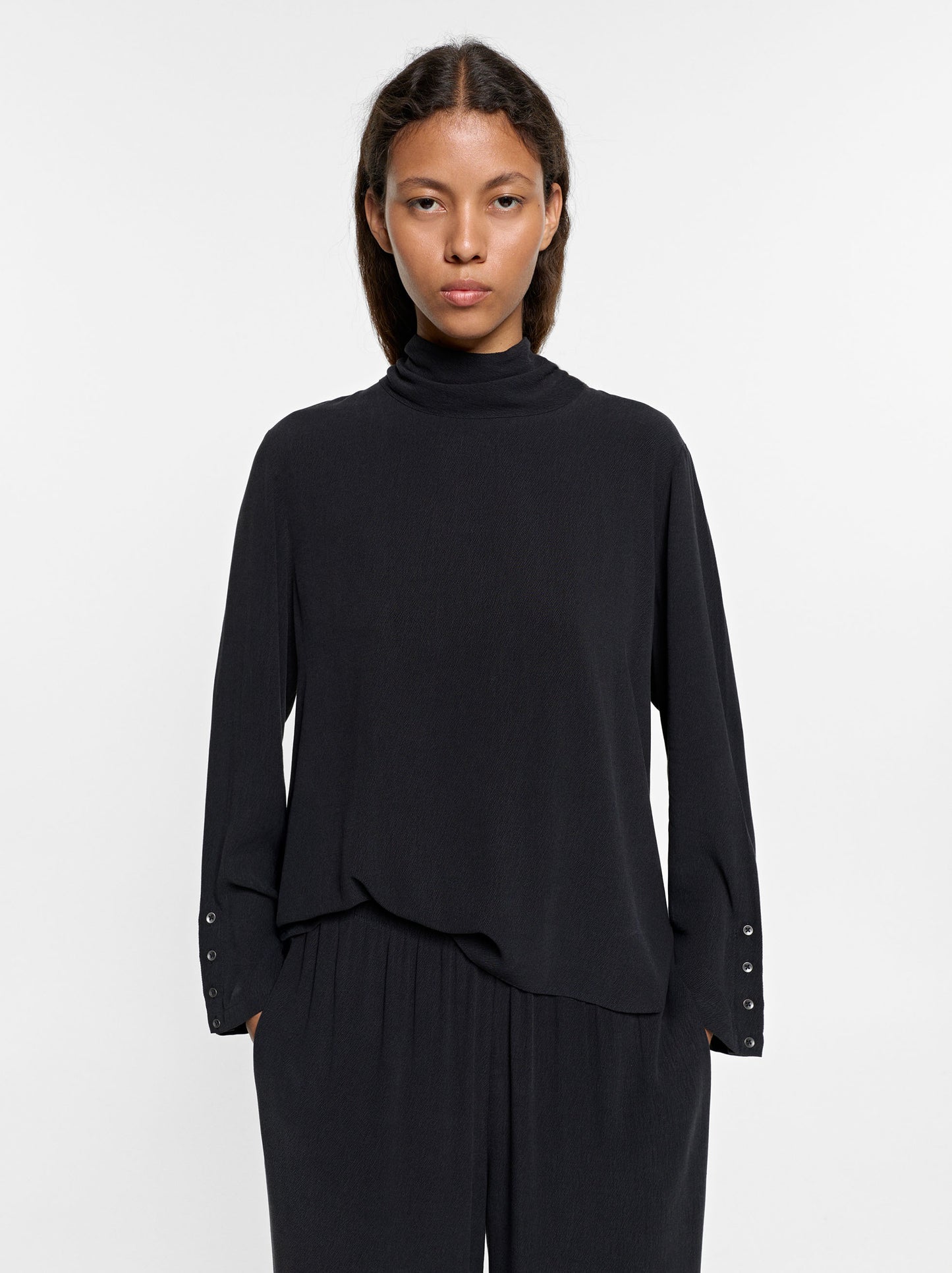 Plain Blouse With High Neck