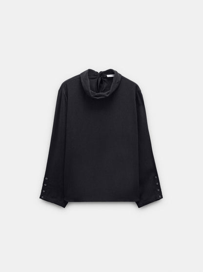 Plain Blouse With High Neck