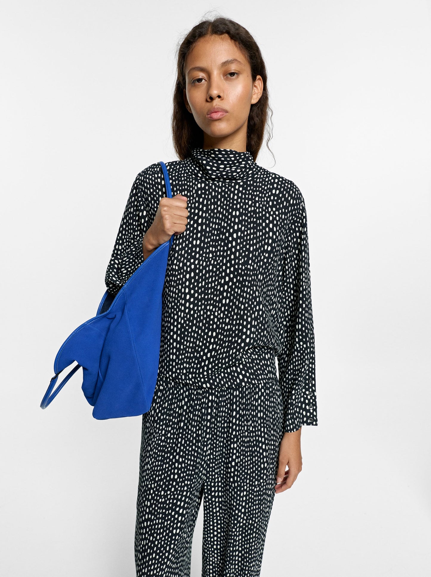 Printed High-Neck Blouse